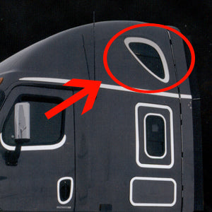 Freightliner Cascadia stainless steel triangular sleeper window trim
