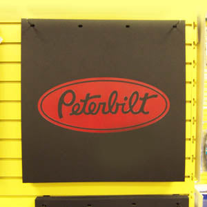 Peterbilt 24" x 24" black mudflap w/red stamped logo