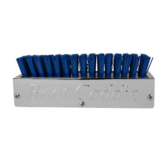 Chrome aluminum 6" x 3" boot brush w/blue bristles