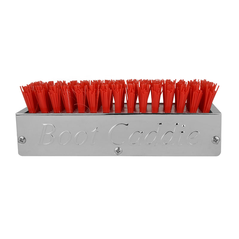 Chrome aluminum 6" x 3" boot brush w/red bristles