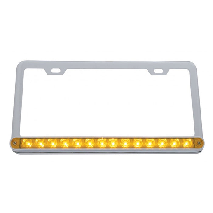 Chrome plastic license plate frame w/Amber 14 diode LED turn signal light