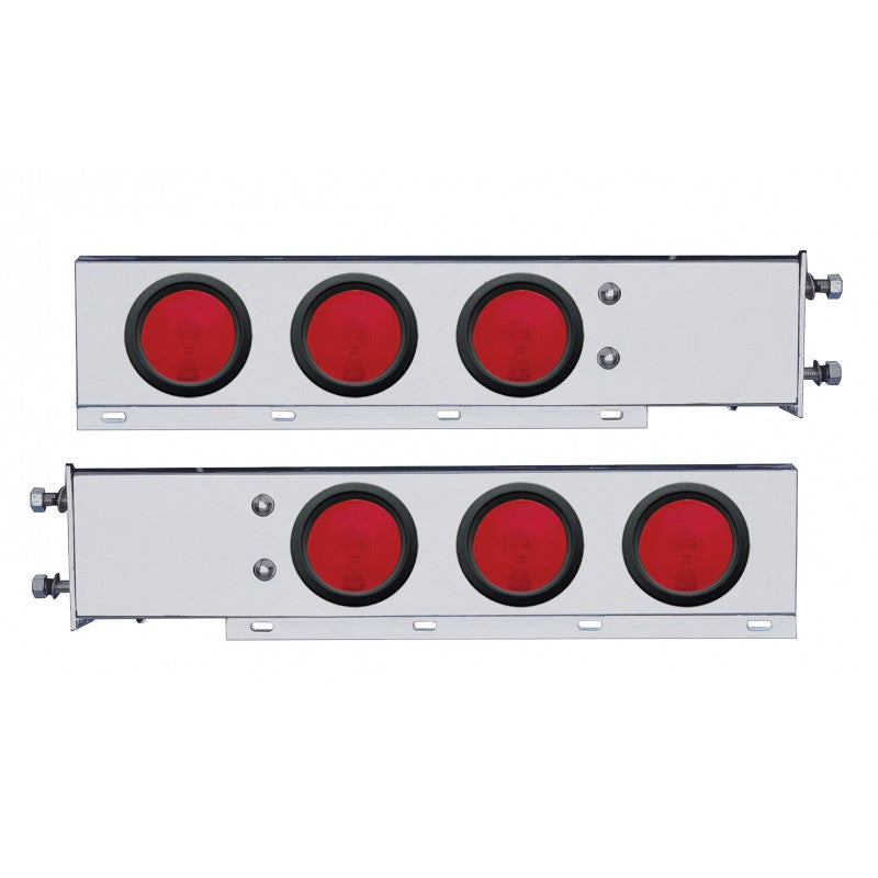 Chrome mudflap hangers w/3 round 4" red incandescent lights - PAIR