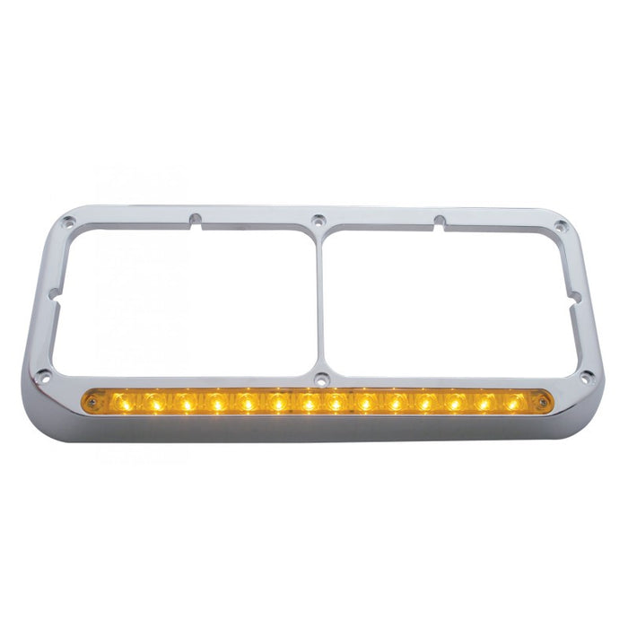 Chrome plastic dual rectangular headlight bezel w/amber LED turn signal, no visor