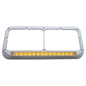 Chrome plastic dual rectangular headlight bezel w/amber LED turn signal, no visor - CLEAR lens