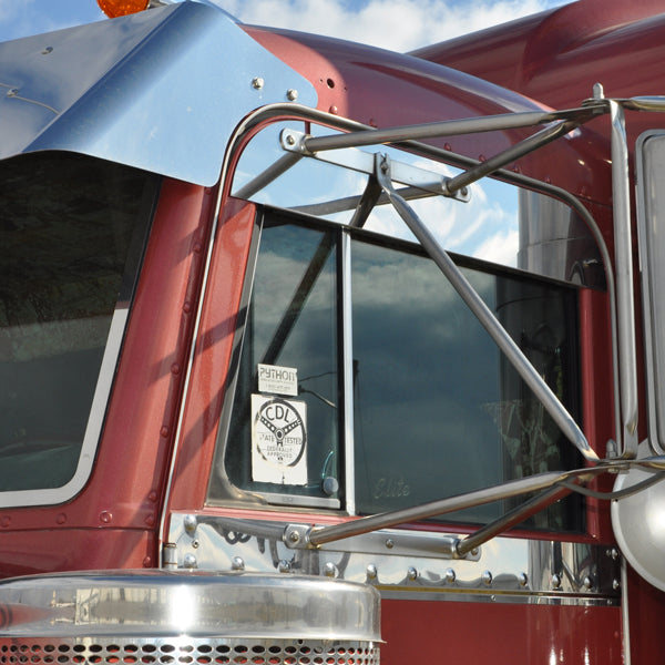 Peterbilt 1973-2004 stainless steel top of door trim - 5" chopped look, PAIR