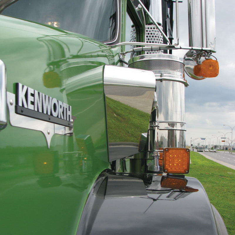 Kenworth T800 w/curved windshield stainless steel air intake shroud - PAIR