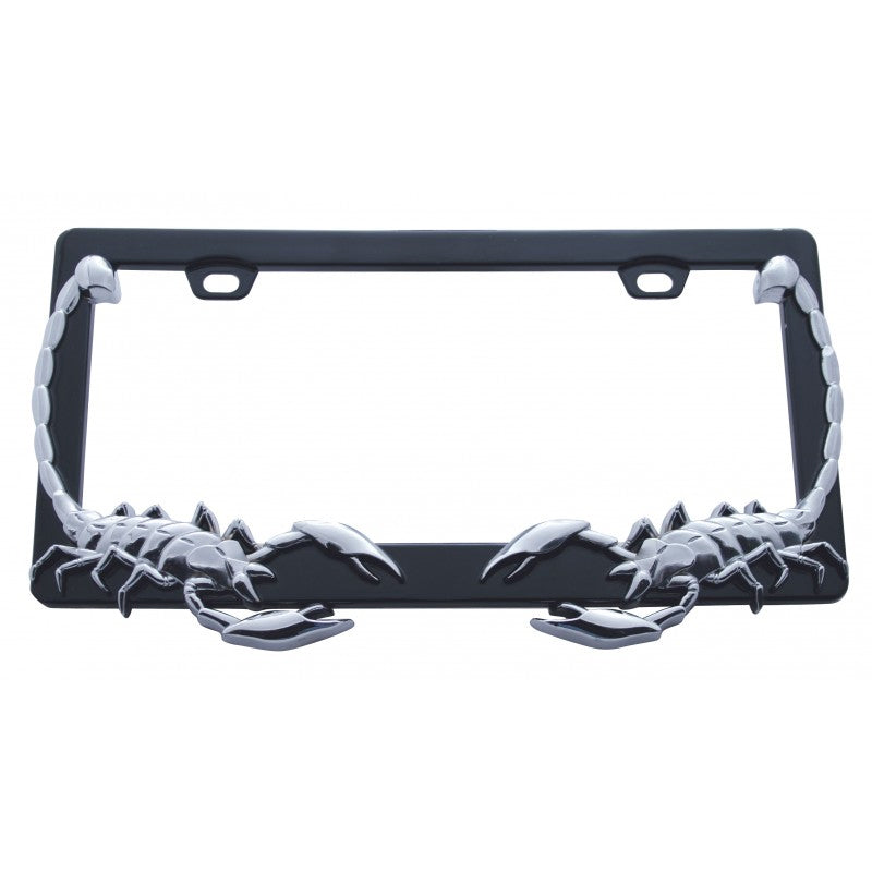 Chrome plastic license plate frame w/scorpion design