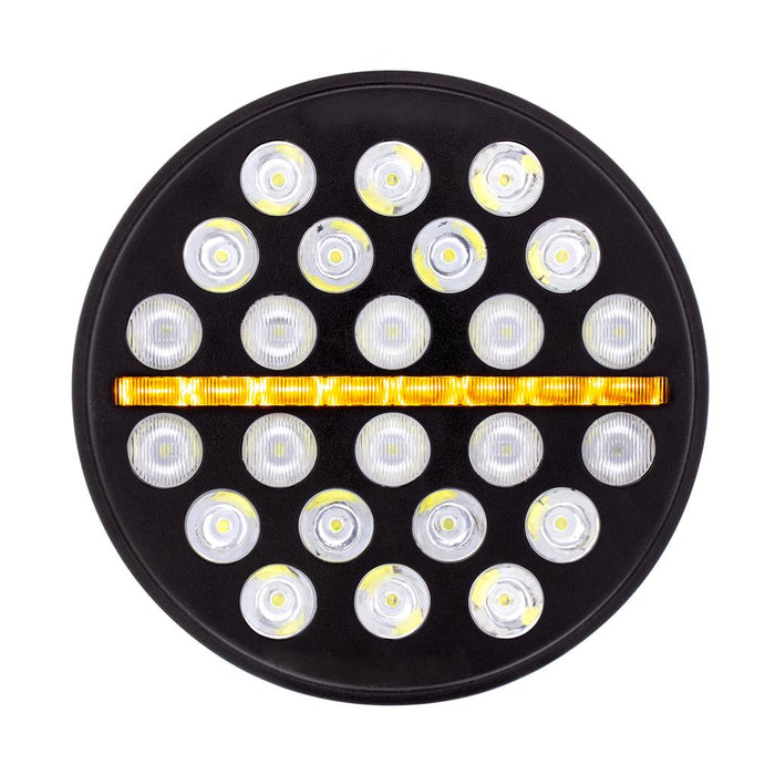 7" Diameter LED headlight with 24 high-powered diodes, dual amber/white LED position light - SINGLE