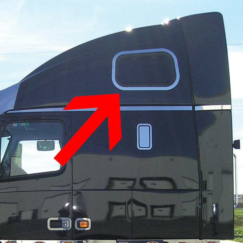 Volvo VN stainless steel upper sleeper window surround - PAIR