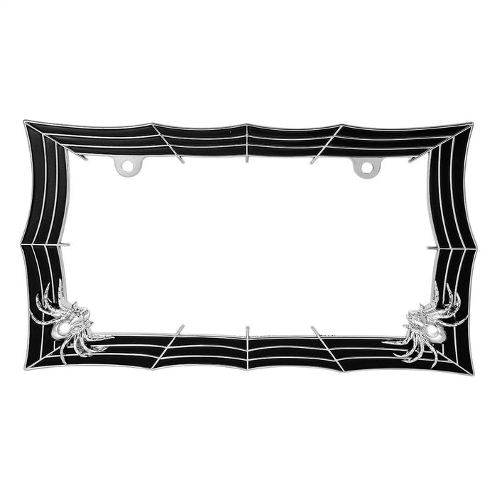 Chrome/Black spider web license plate frame - 2 mounting holes