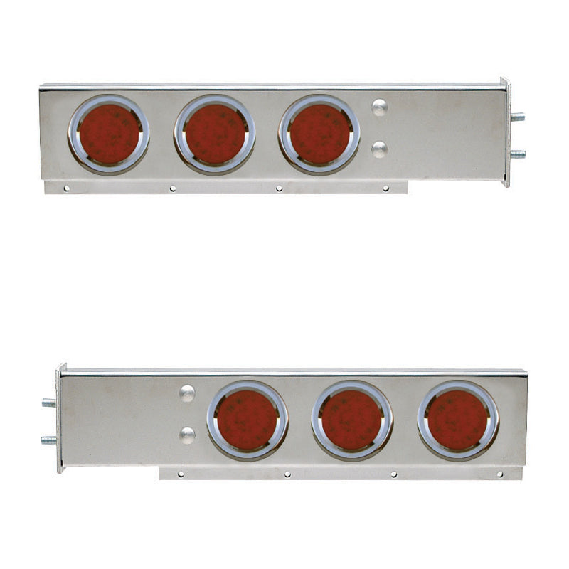 Stainless steel mudflap hanger w/6 round 4" Red LED lights - 2.5" Bolt hole spacing