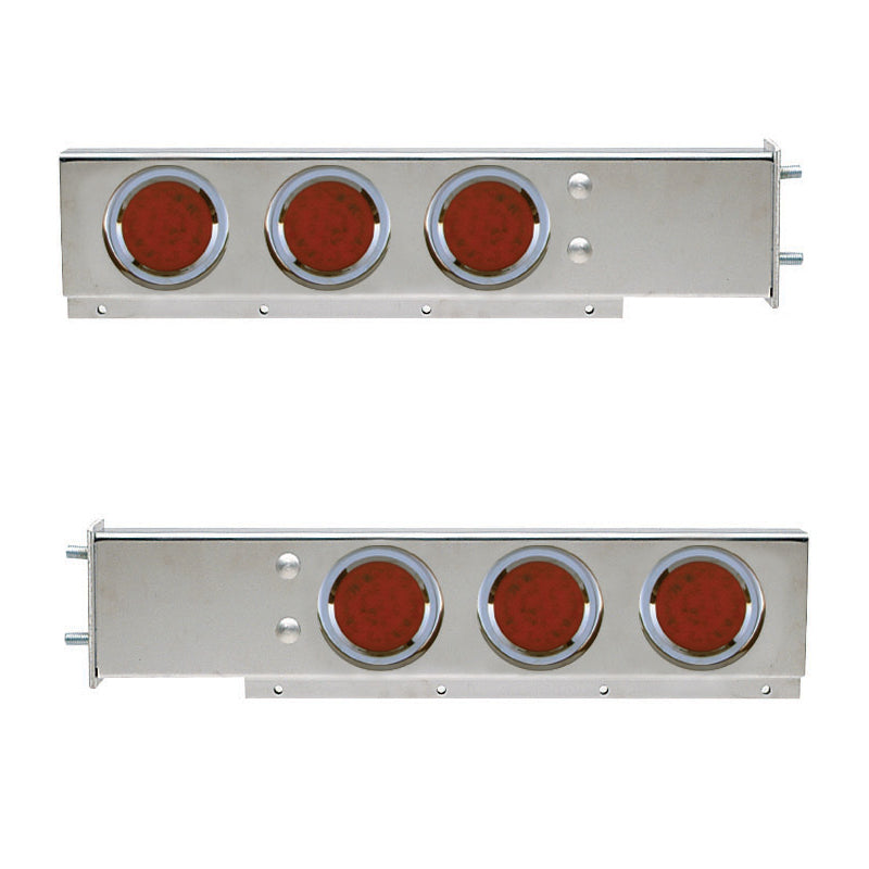 Stainless steel mudflap hanger w/6 round 4" Red LED lights - 3-3/4" Bolt hole spacing