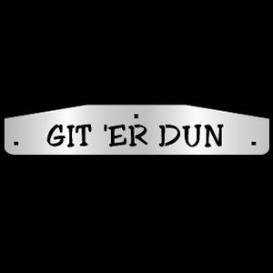 24" stainless steel cutout mudflap weights w/backs - PAIR - "Git 'Er Dun"