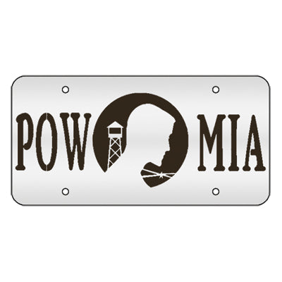 POW/MIA stainless steel license plate w/black background