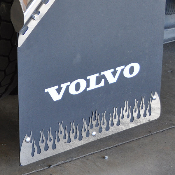 24" stainless steel "Flame" mudflap weights w/backs - PAIR