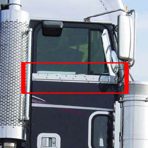 Freightliner Classic/FLD stainless steel under window trims for door mounted mirrors - PAIR