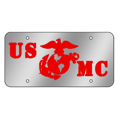 USMC stainless steel license plate w/red background