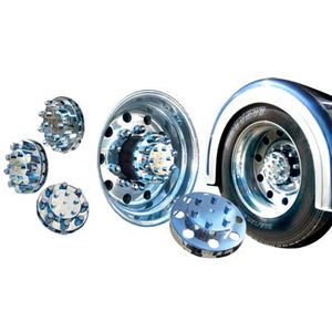 Chrome plastic rear axle cover w/8 push-on flat tophat lugnut covers