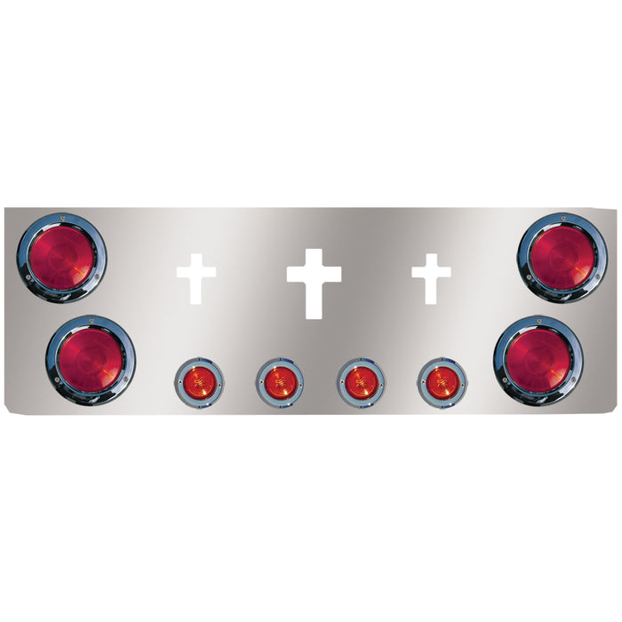 12" stainless steel rear center panel w/4 round 4", 4 round 2" light holes and 3 cross cutouts