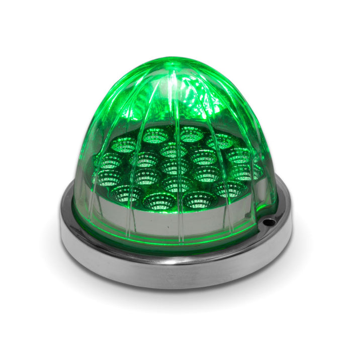 Dual Revolution Amber/Green 19 diode watermelon-style LED turn signal/auxiliary light w/reflector cup and lock ring - CLEAR lens