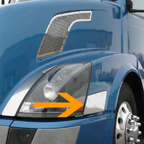 Volvo VN 2003-2017 stainless steel side of hood behind headlight trims