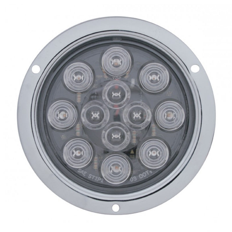 Red 4" round 12 diode LED stop/turn/tail utility light w/stainless steel flange - CLEAR lens