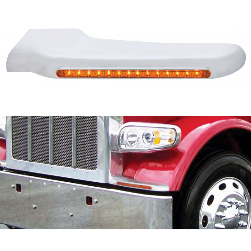 Peterbilt 389 chrome plastic front fender cover w/amber LED turn signal