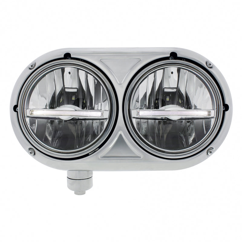 Peterbilt 359-style stainless steel dual 5.75" LED headlight assembly