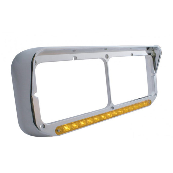 Chrome plastic dual rectangular headlight bezel w/visor, amber LED turn signal light
