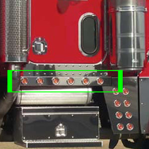 Peterbilt 359/379 stainless steel cab panels w/12 round 2" light holes