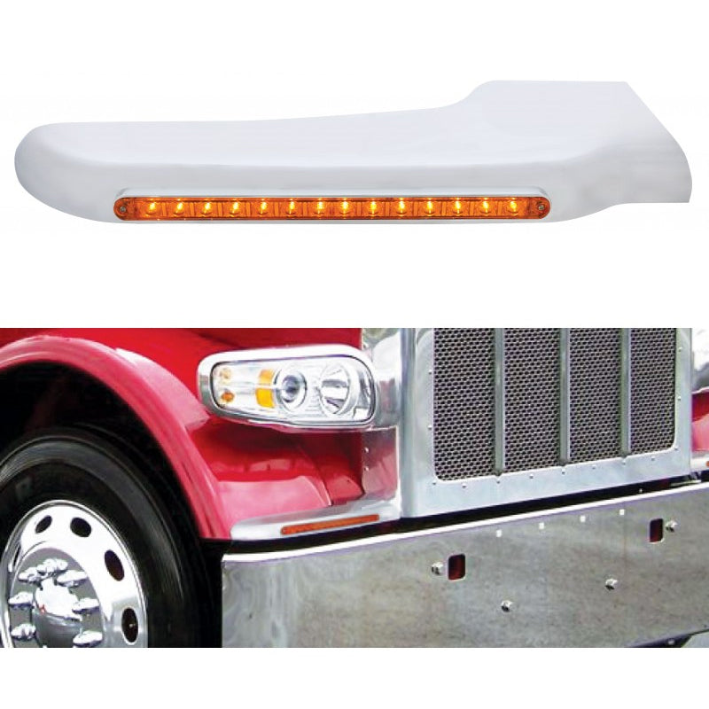 Peterbilt 389 chrome plastic front fender cover w/amber LED turn signal