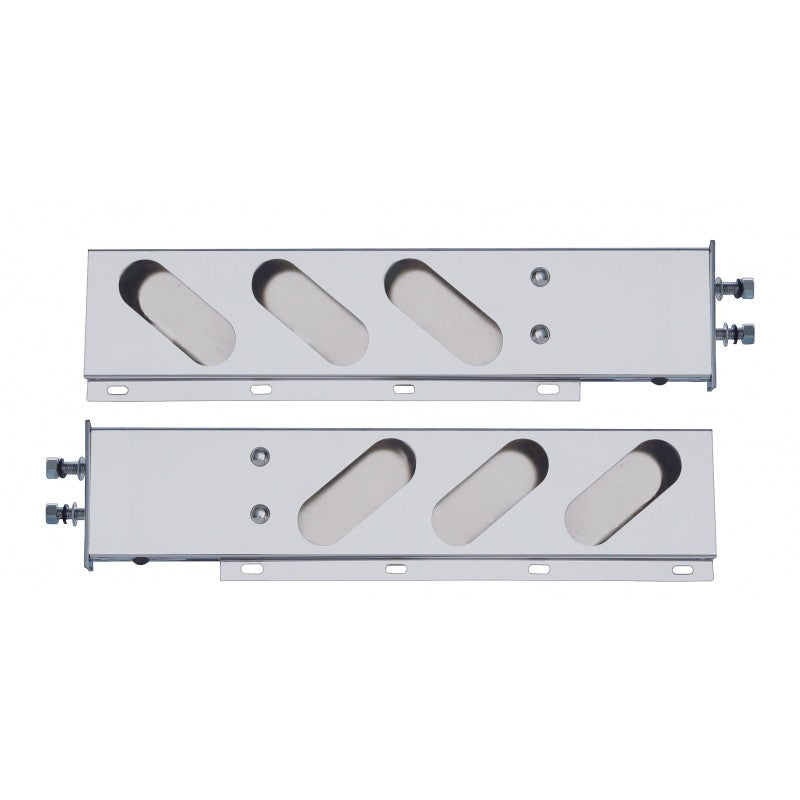 Chrome mudflap hangers w/6 slanted oval light holes - PAIR