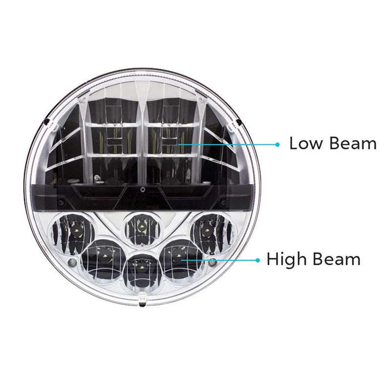 7" diameter single round LED headlight w/high-powered diodes