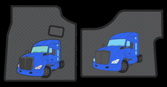 Kenworth T680 blue and black rubber floor mat set