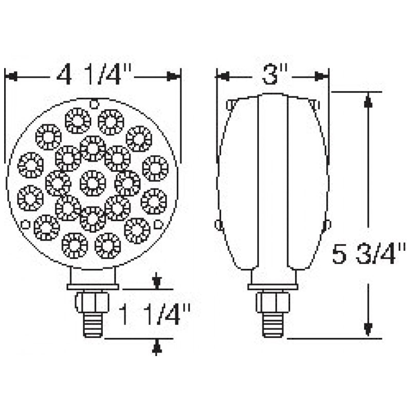 Amber/Red 21 diode 4" round LED turn signal light w/reflectors
