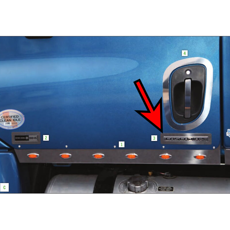 Freightliner Cascadia stainless steel logo trims - PAIR