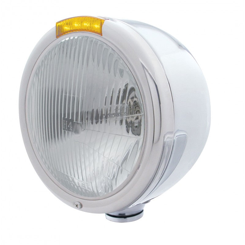 "Classic" Peterbilt h4 stainless steel half-moon headlight w/amber turn signal