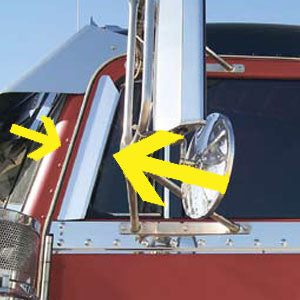 Peterbilt 359/379 stainless steel door window air deflectors - PAIR