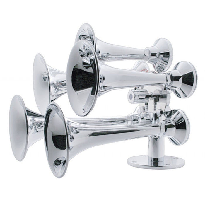 Chrome heavy duty 5 trumpet train horn w/mounting stand