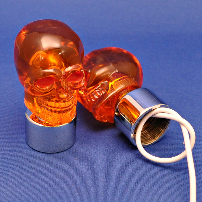Amber incandescent lighted skull bumper guide top - PAIR