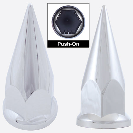 33mm chrome plastic push-on extra-long spike lugnut cover w/flange