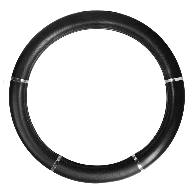 18" deluxe steering wheel cover - black w/chrome trim