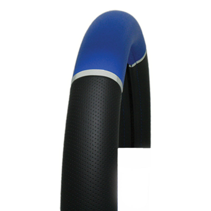18" deluxe steering wheel cover - black and blue w/chrome trim
