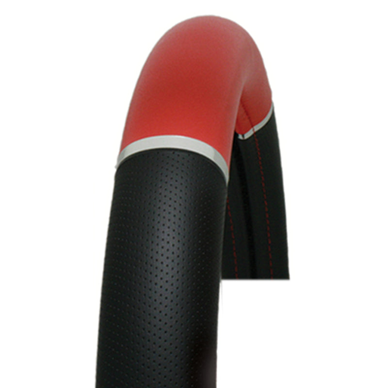 18" deluxe steering wheel cover - black and red w/chrome trim