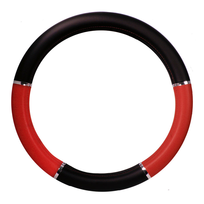 18" deluxe steering wheel cover - black and red w/chrome trim