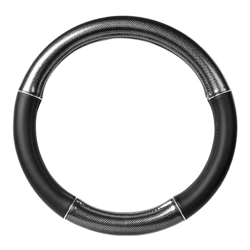 18" deluxe steering wheel cover - black carbon fiber w/chrome trim