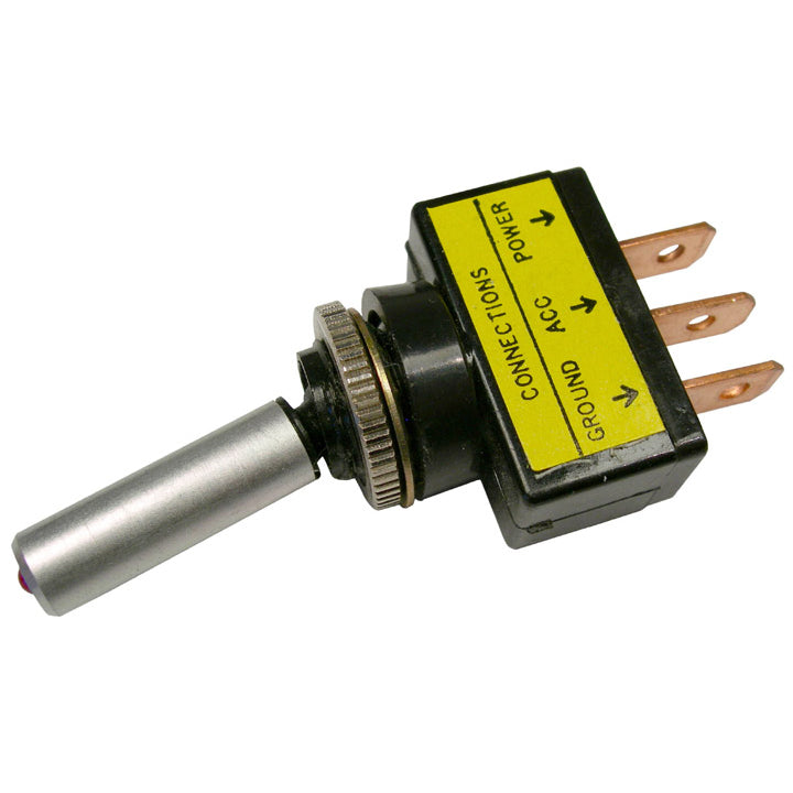 Aluminum bat handle SPST toggle switch with red LED indicator light - On/Off