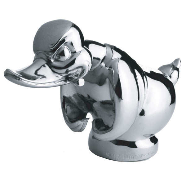 Nickel plated "Convoy" / "Death Proof" angry rubber duck hood ornament w/cigar