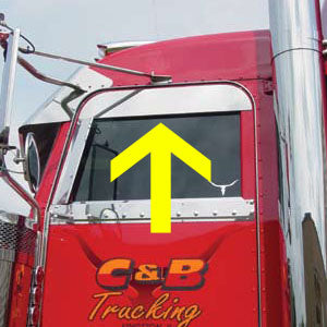 Peterbilt 379/389 2005+ stainless steel top of door trim - 5" chopped look, PAIR