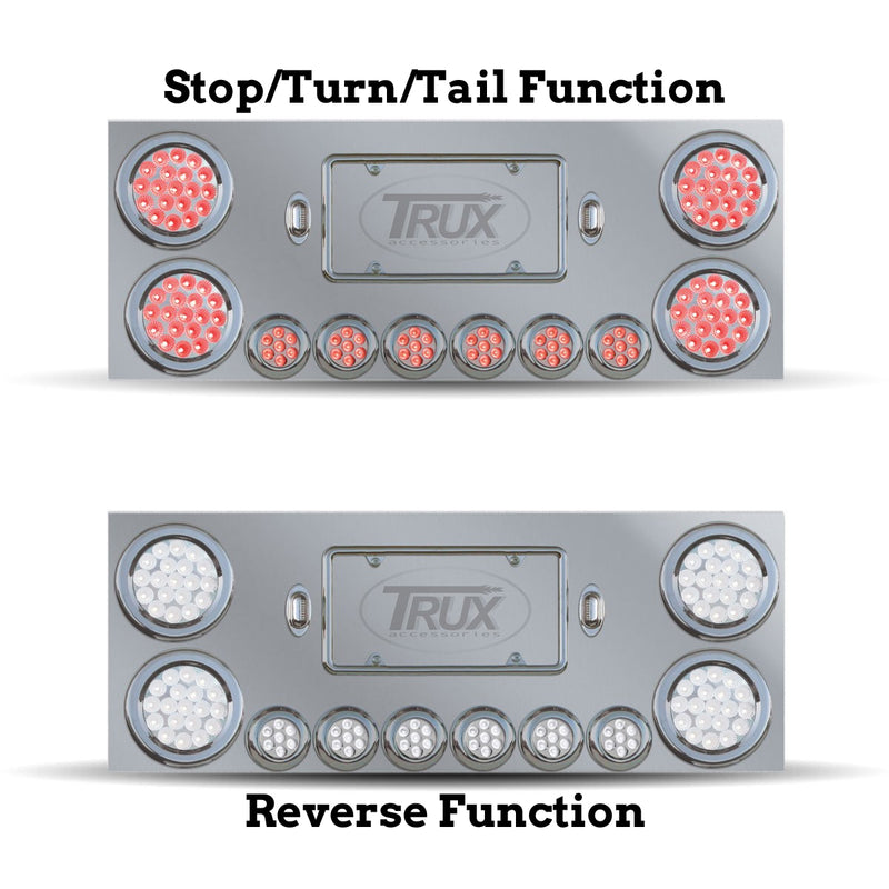 Dual Revolution 12" stainless steel rear center panel w/back, ALL Red/White LED lights